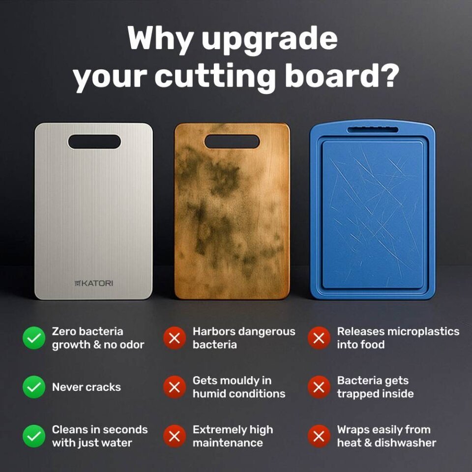 Two Katori titanium cutting boards side by side